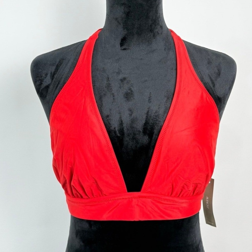J Crew DD Halter Tie Back Triangle Bikini Top Size Small Red NWT
